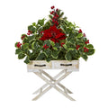 26" Poinsettia and Holly Berry Artificial Arrangement in Drawer Planter