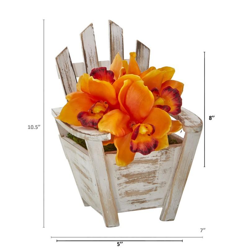 Cymbidium Orchid Artificial Arrangement in Chair Planter