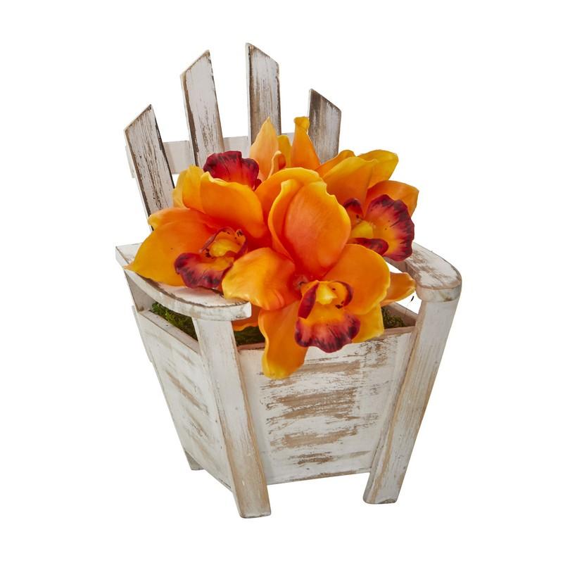 Cymbidium Orchid Artificial Arrangement in Chair Planter