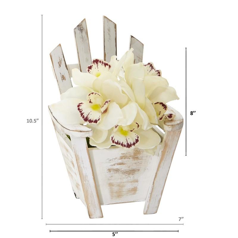 Cymbidium Orchid Artificial Arrangement in Chair Planter
