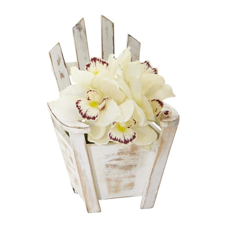 Cymbidium Orchid Artificial Arrangement in Chair Planter