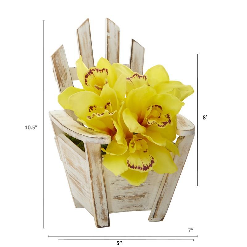 Cymbidium Orchid Artificial Arrangement in Chair Planter