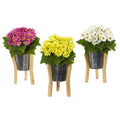 11" Daisy Artificial Arrangement in Tin Vase (Set of 3)