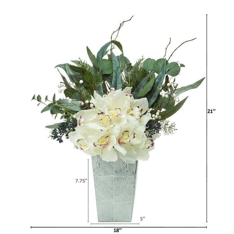 21" Cymbidium Orchid and Eucalyptus Artificial Arrangement