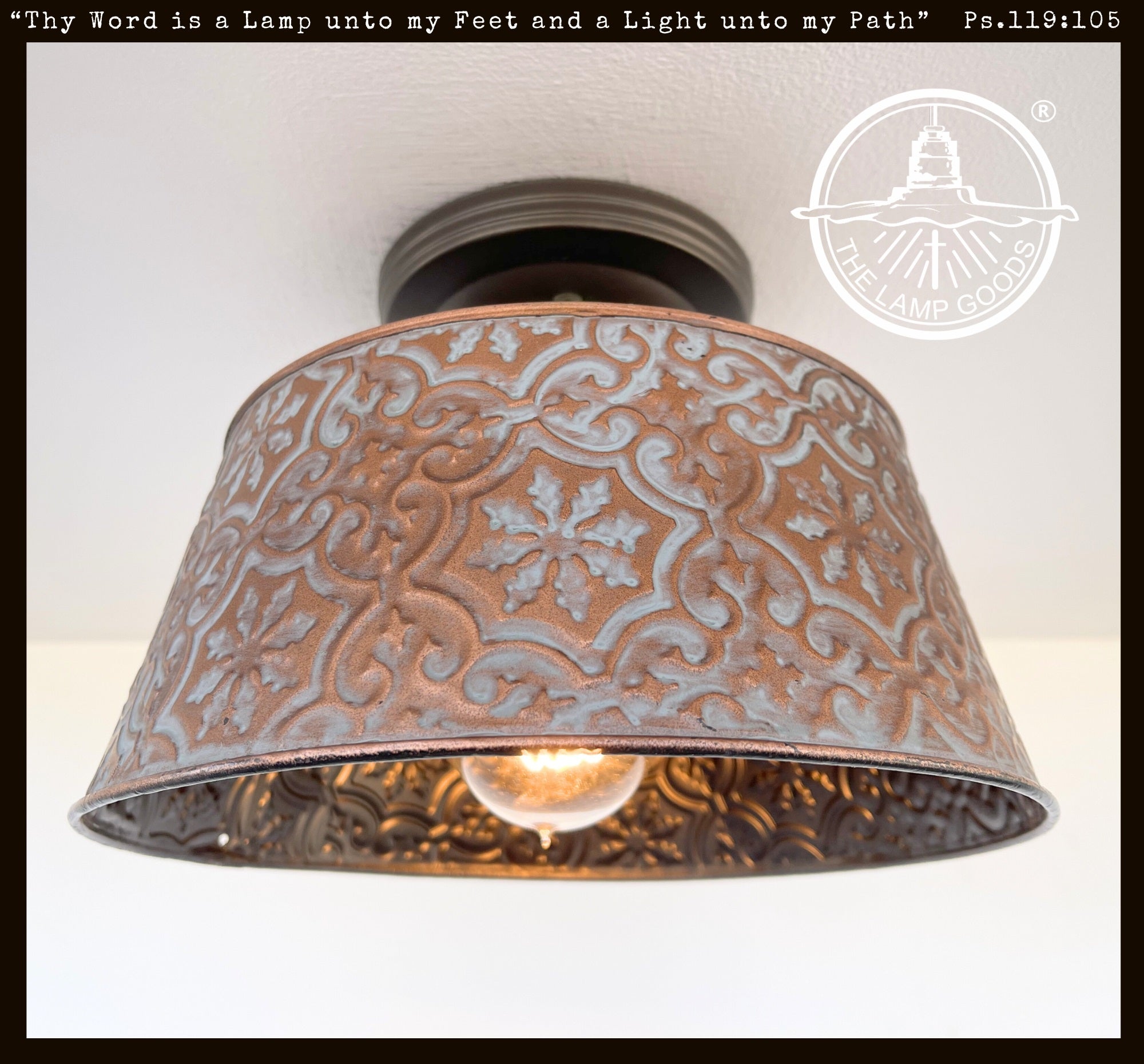 Ornate Copper Flush Mount Ceiling Light | 12" | Rustic Farmhouse