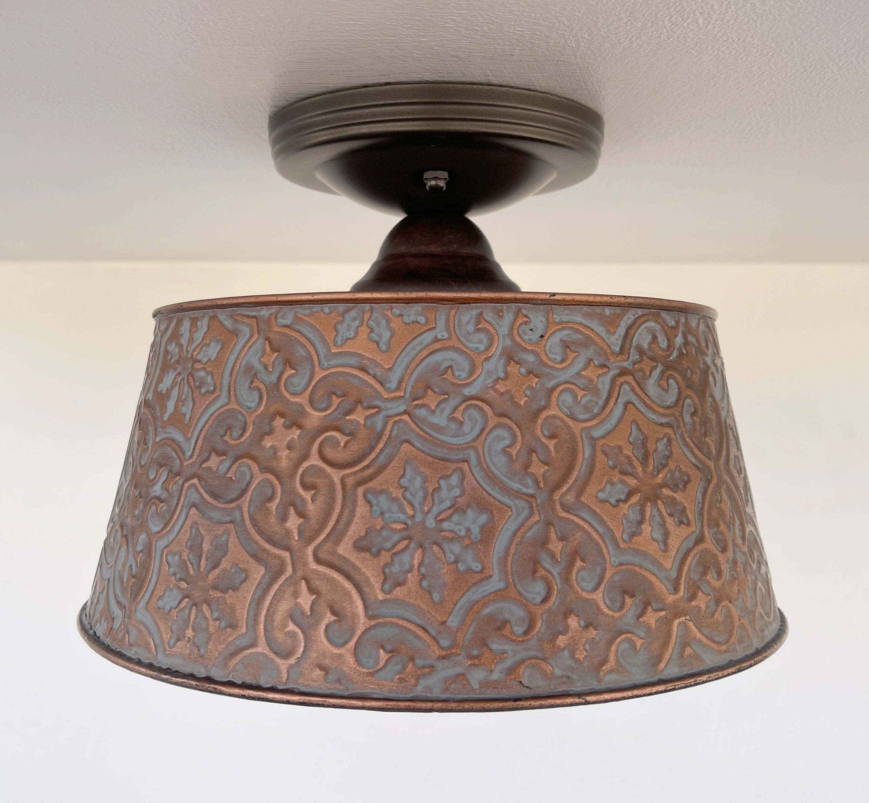 Ornate Copper Flush Mount Ceiling Light | 12" | Rustic Farmhouse