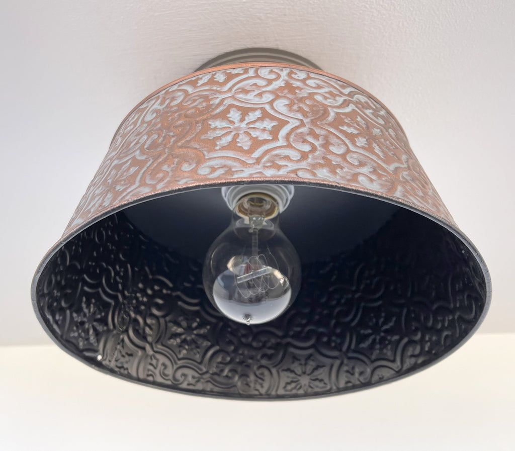 Ornate Copper Flush Mount Ceiling Light | 12" | Rustic Farmhouse