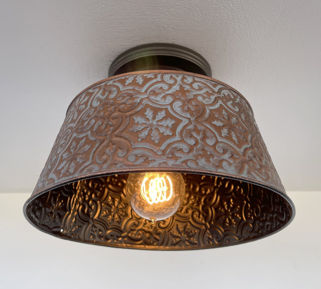 Ornate Copper Flush Mount Ceiling Light | 12" | Rustic Farmhouse