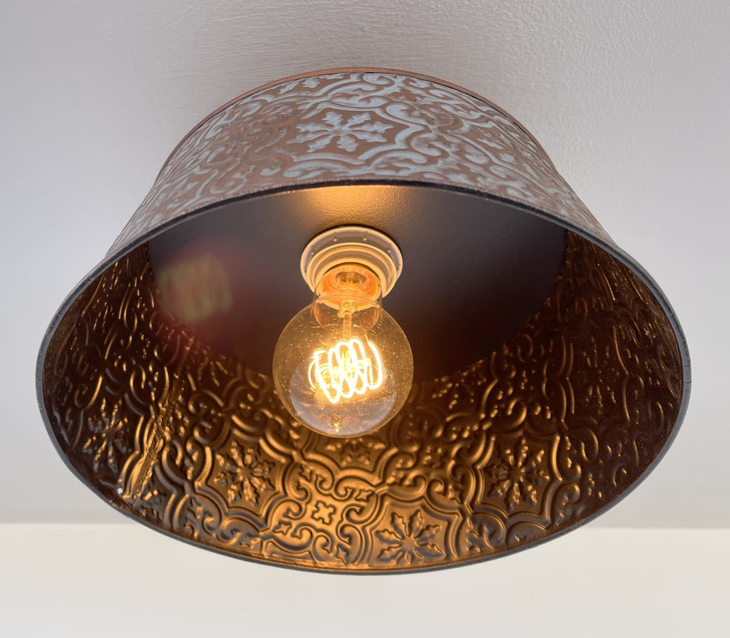 Ornate Copper Flush Mount Ceiling Light | 12" | Rustic Farmhouse