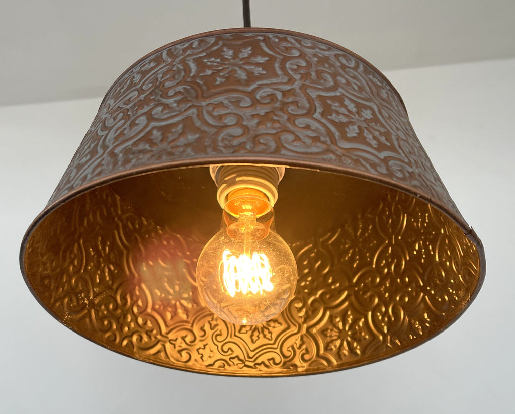 Ornate Copper Pendant 1-Light | 12" | Farmhouse Kitchen & Dining