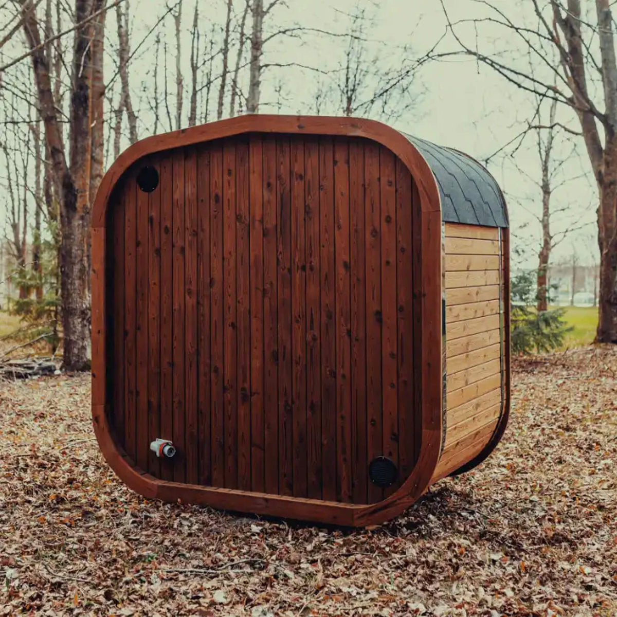 Premium 3-Person Outdoor Scandinavian ThermoWood® Cube Sauna Kit With LED Lighting [MW12] (SAK47582)