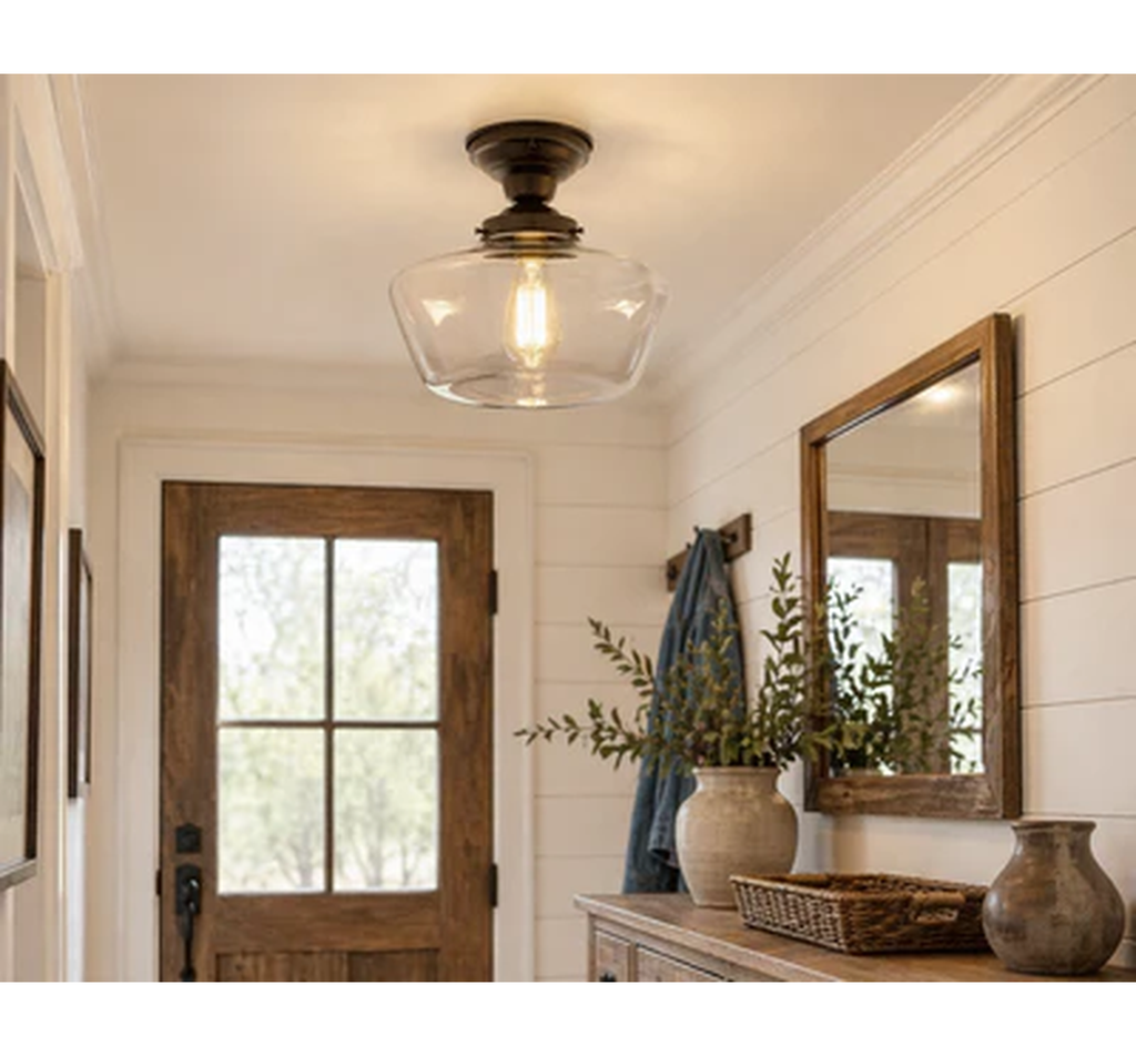 Large Clear Glass Schoolhouse Ceiling Light | 12"