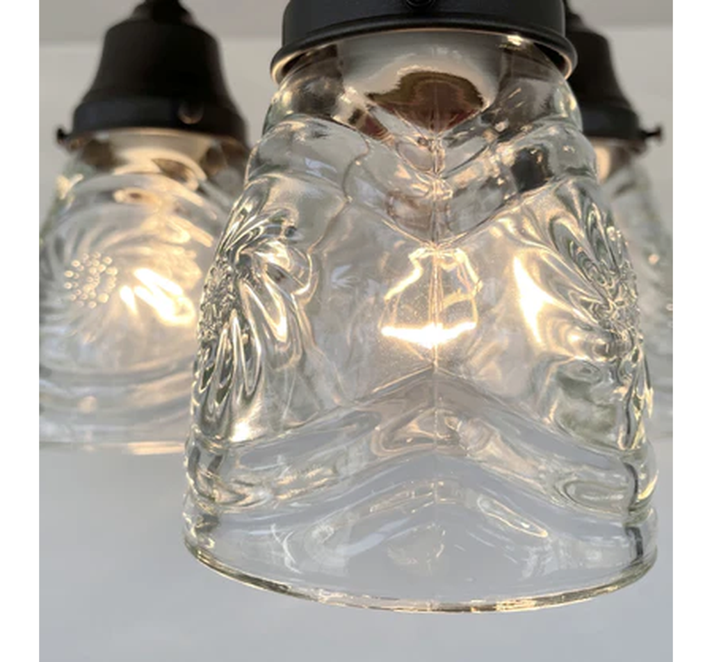 Pressed 1960's Glass Ceiling Light diamond Chain Trio