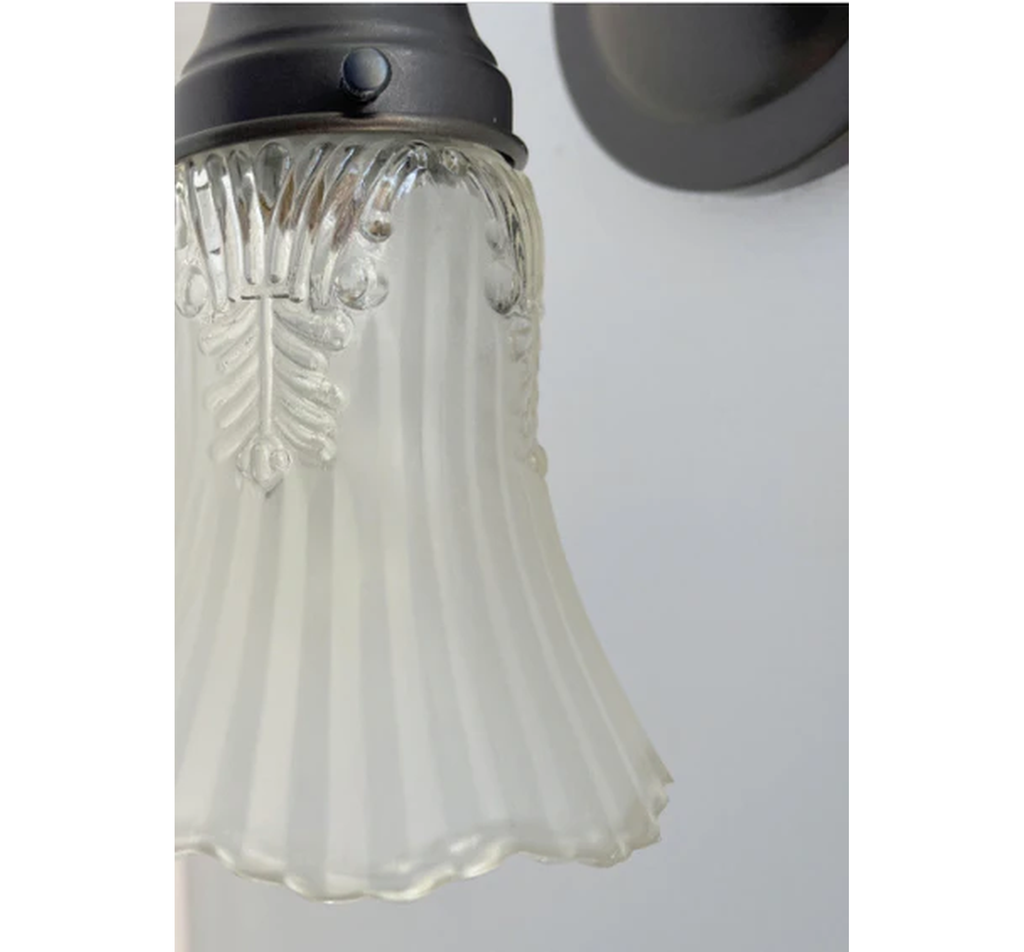 Vanity SCONCE Wall Light 1950s Fixture Frost & Clear Antique Vintage Glass