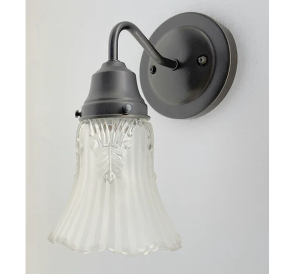 Vanity SCONCE Wall Light 1950s Fixture Frost & Clear Antique Vintage Glass