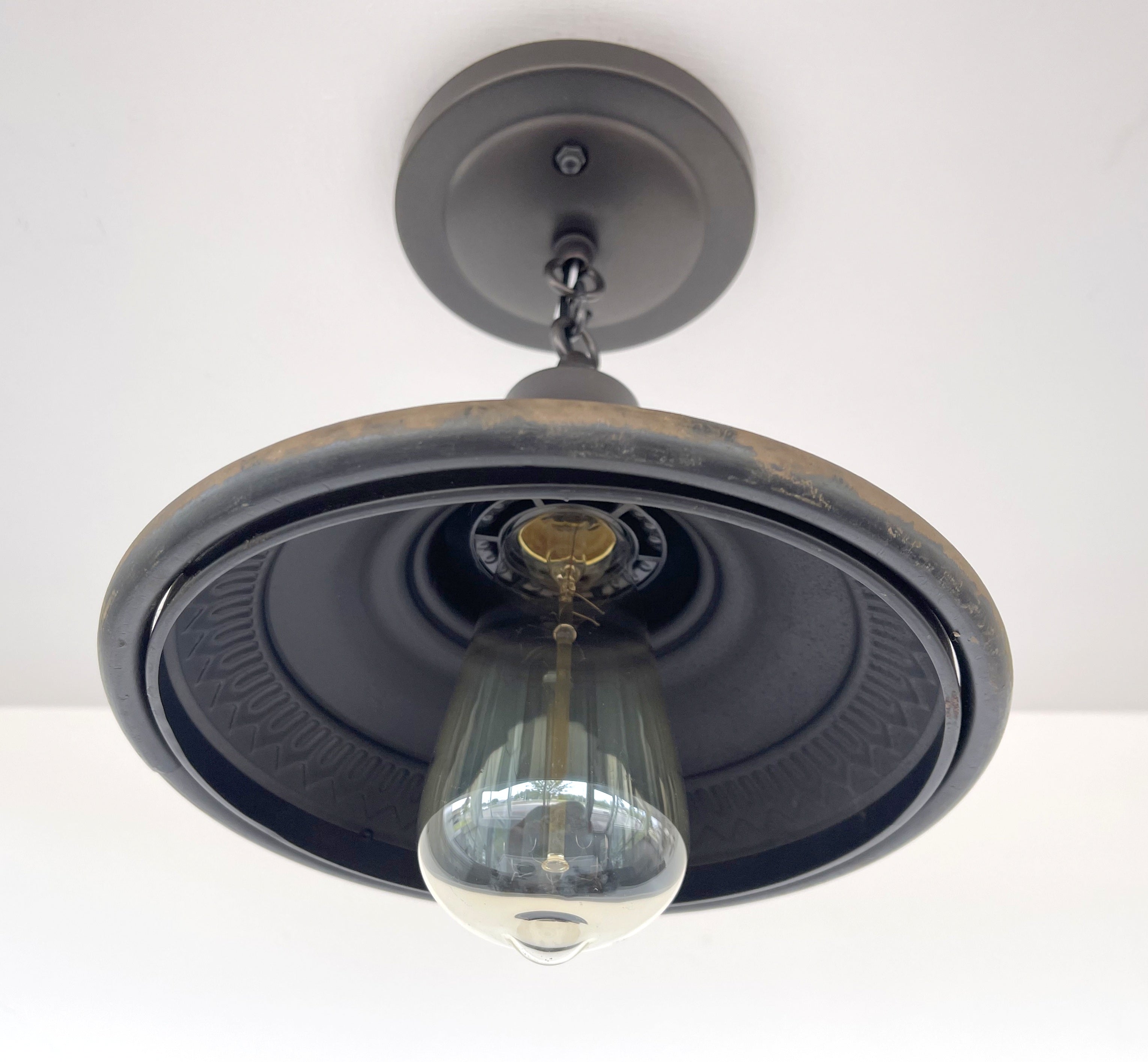 Rustic Industrial Farmhouse Ceiling Light | 8.5"W | Metal Flush Mount