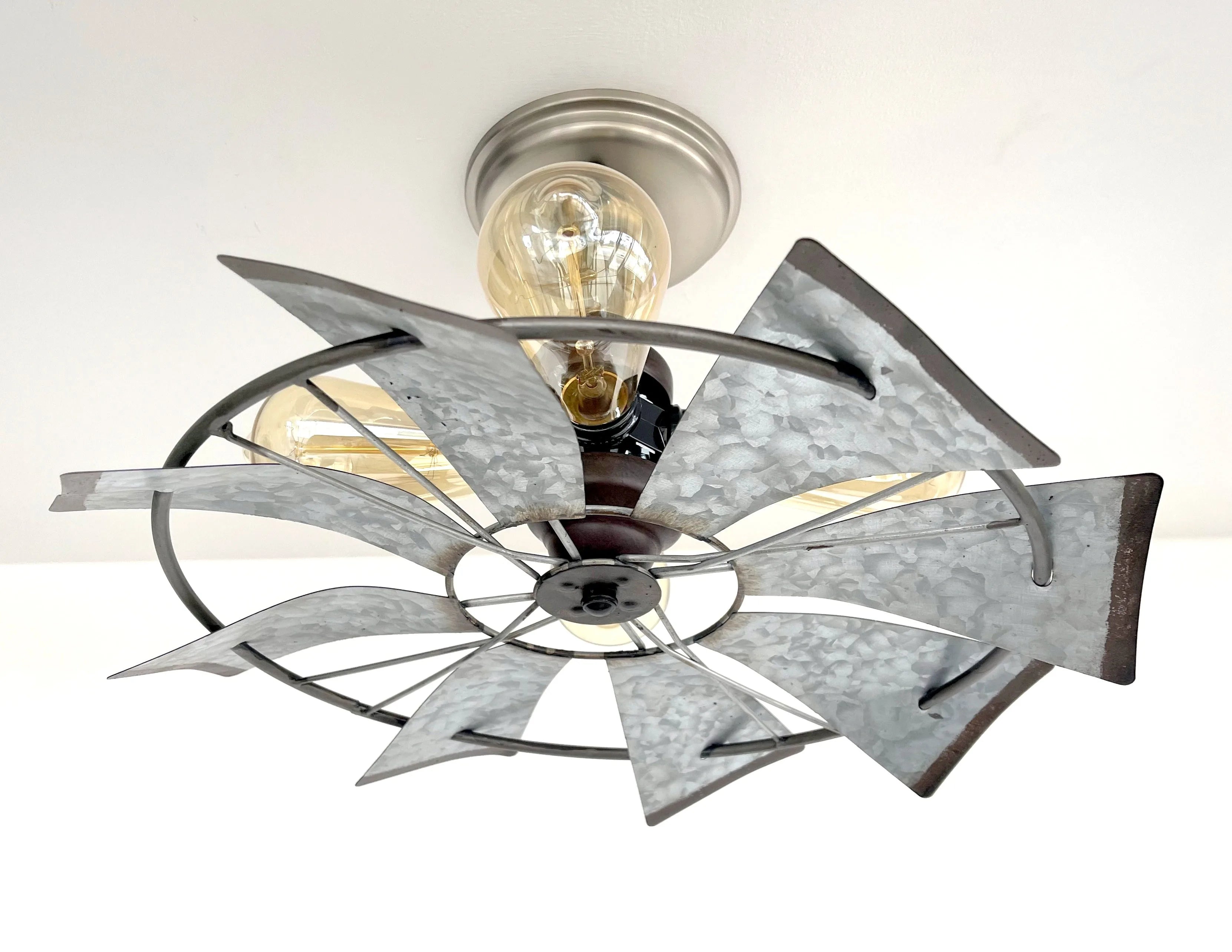 Farmhouse Galvanized Windmill STATIONARY Ceiling Light 16"