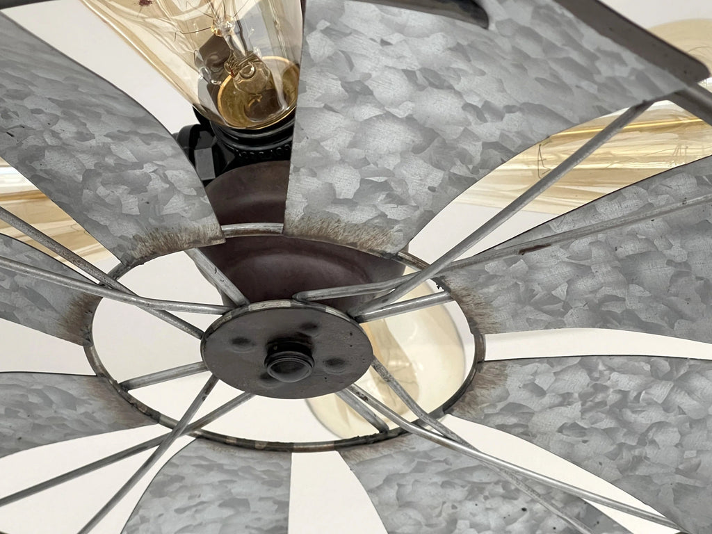 Farmhouse Galvanized Windmill STATIONARY Ceiling Light 16"
