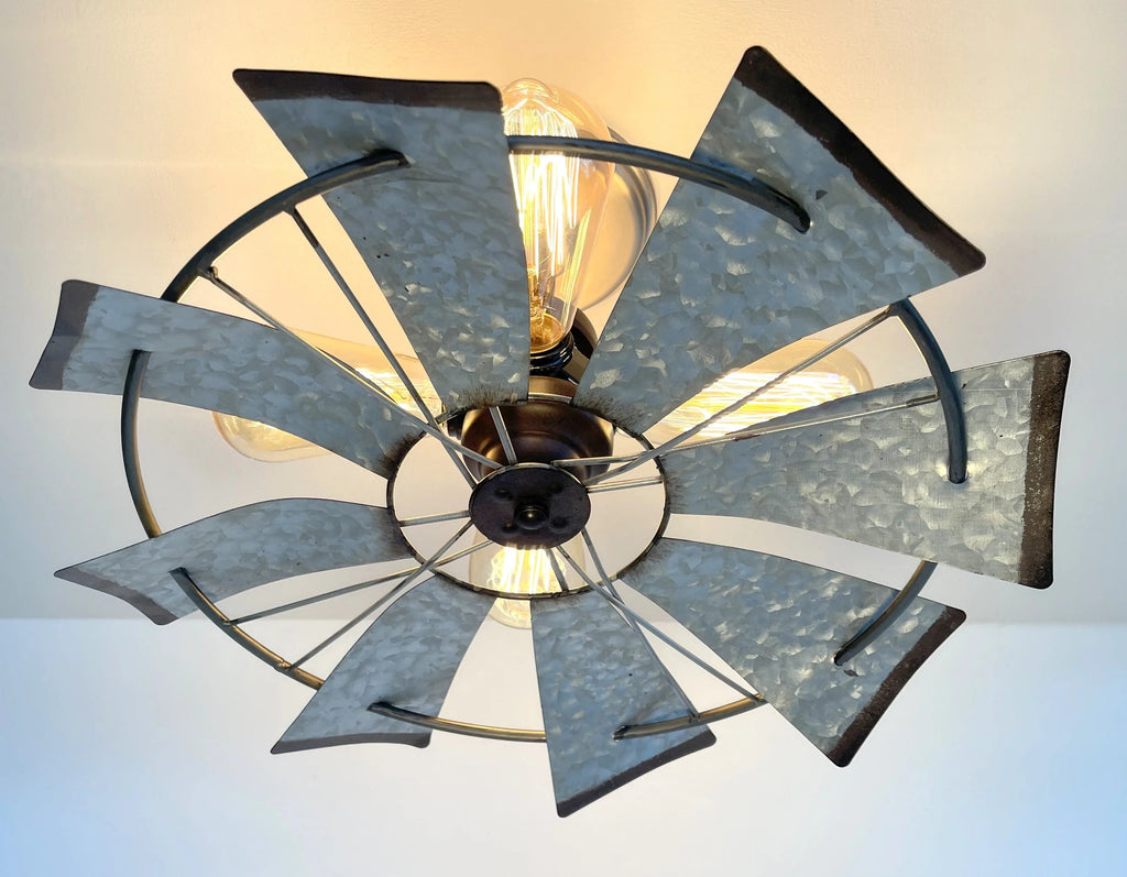Farmhouse Galvanized Windmill STATIONARY Ceiling Light 16"