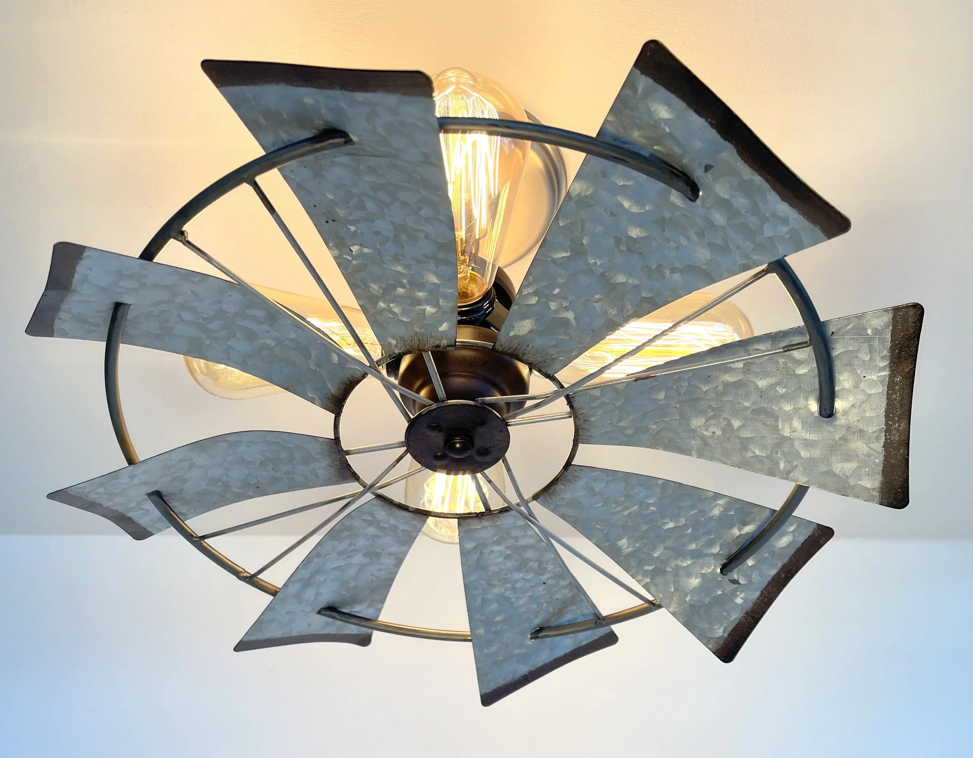 Farmhouse Galvanized Windmill STATIONARY Ceiling Light 16"