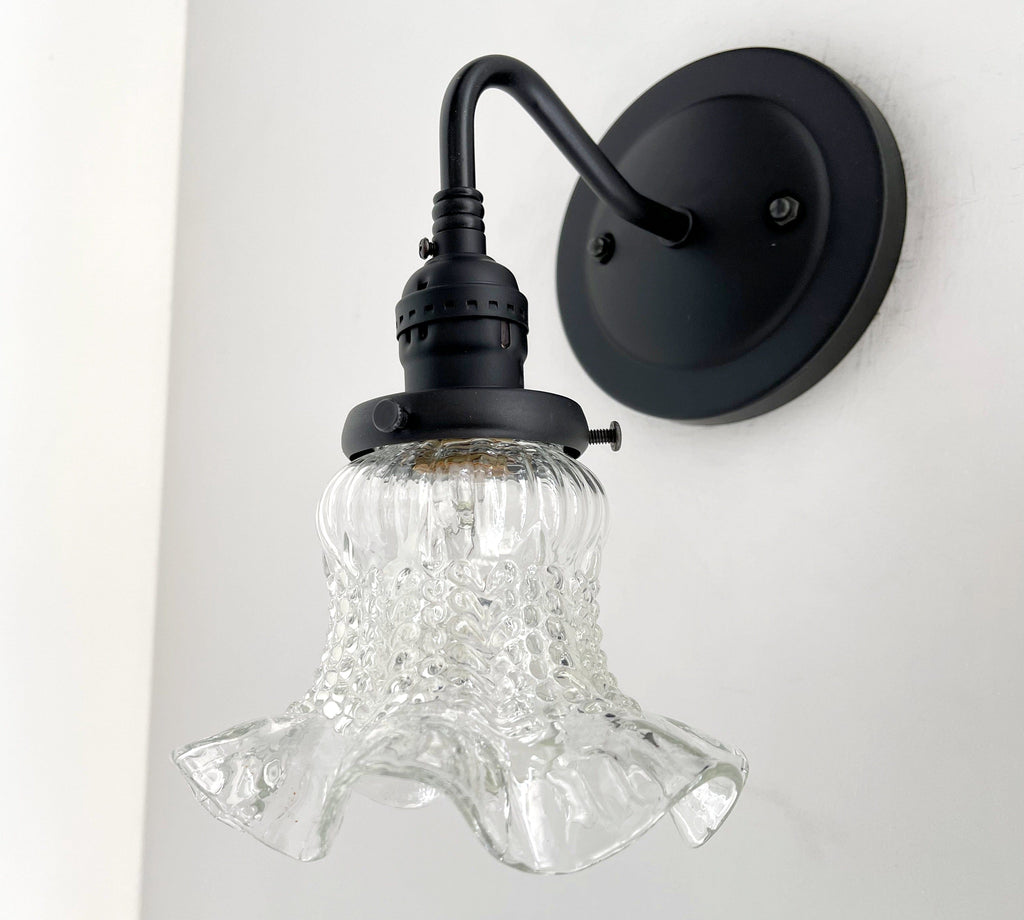 Sweet Ruffle Antique 1950's Glass Wall Sconce Light Fixture