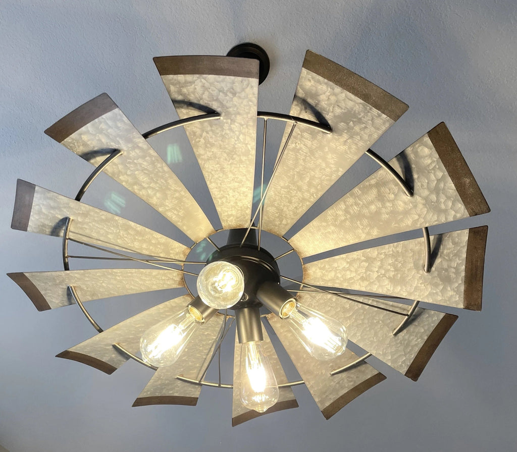 Farmhouse Windmill STATIONARY Chandelier Lighting Fixture 30"