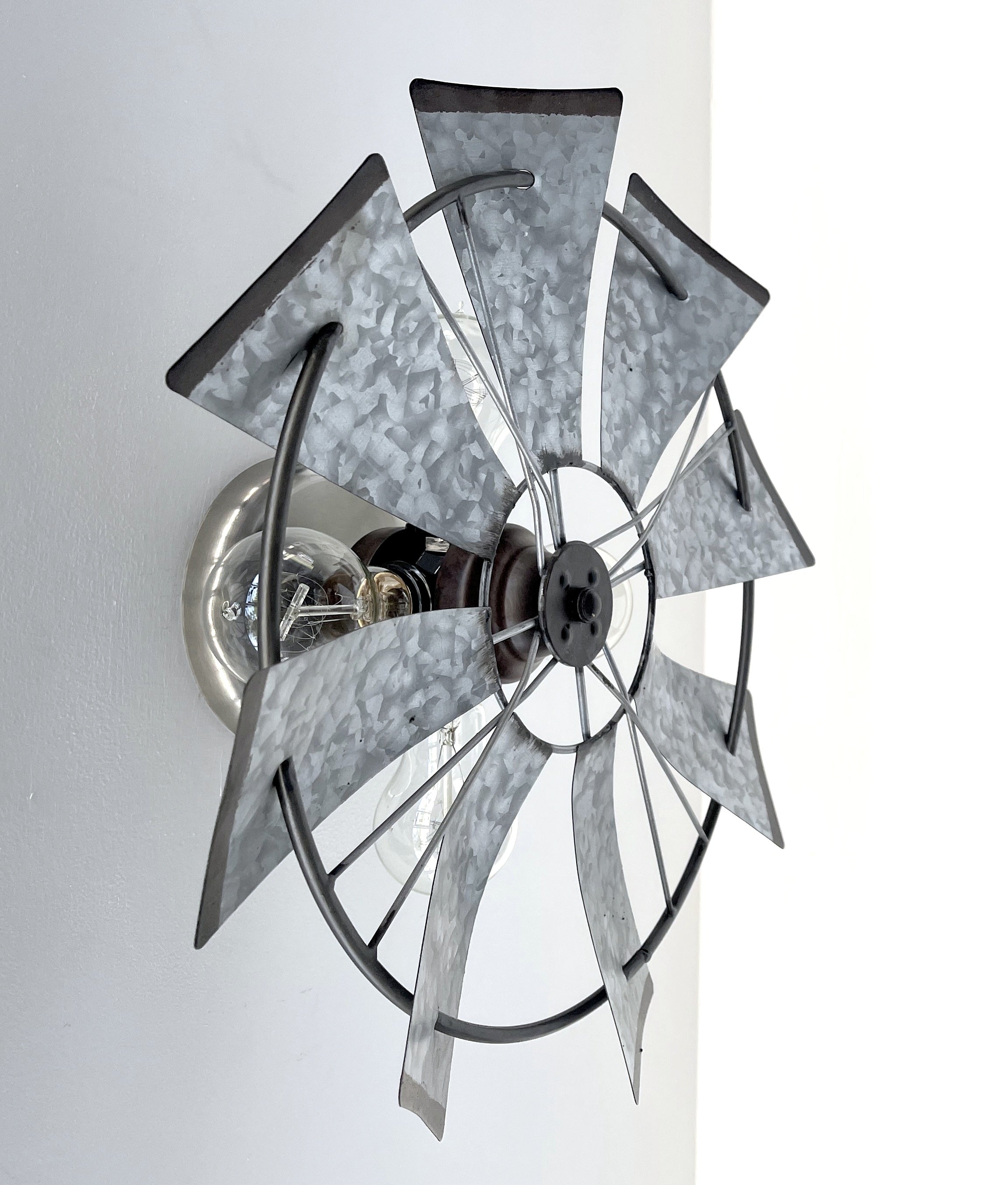 Galvanized Windmill Farmhouse STATIONARY Wall Sconce Light