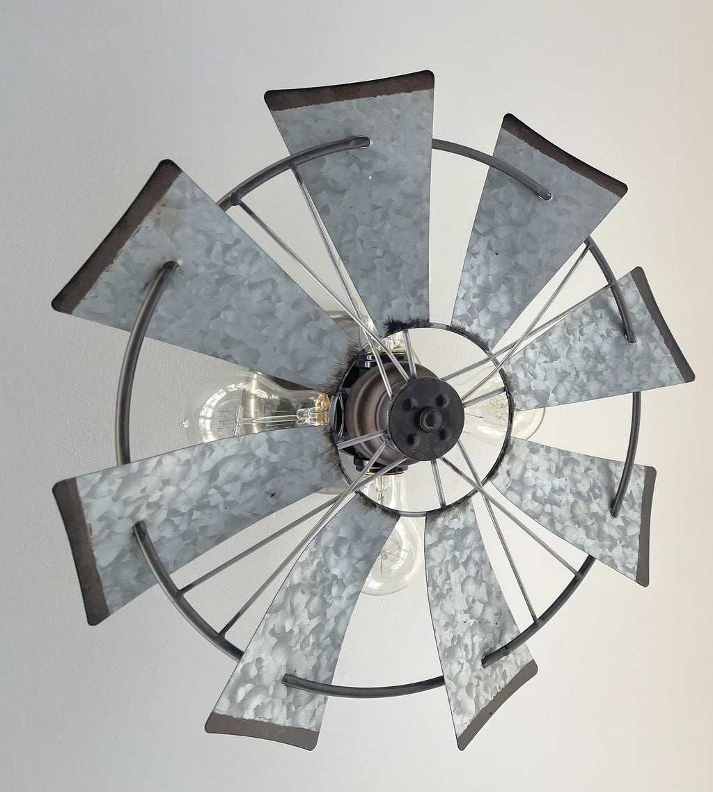 Galvanized Windmill Farmhouse STATIONARY Wall Sconce Light