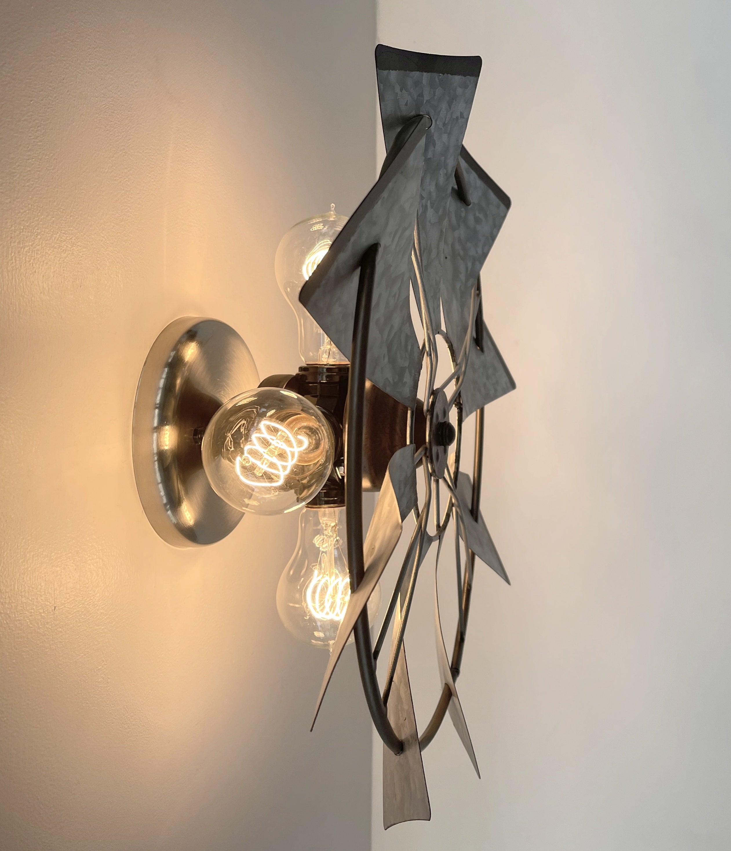 Galvanized Windmill Farmhouse STATIONARY Wall Sconce Light