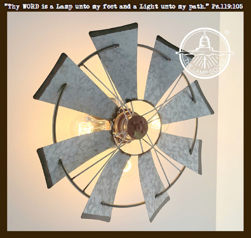 Galvanized Windmill Farmhouse STATIONARY Wall Sconce Light