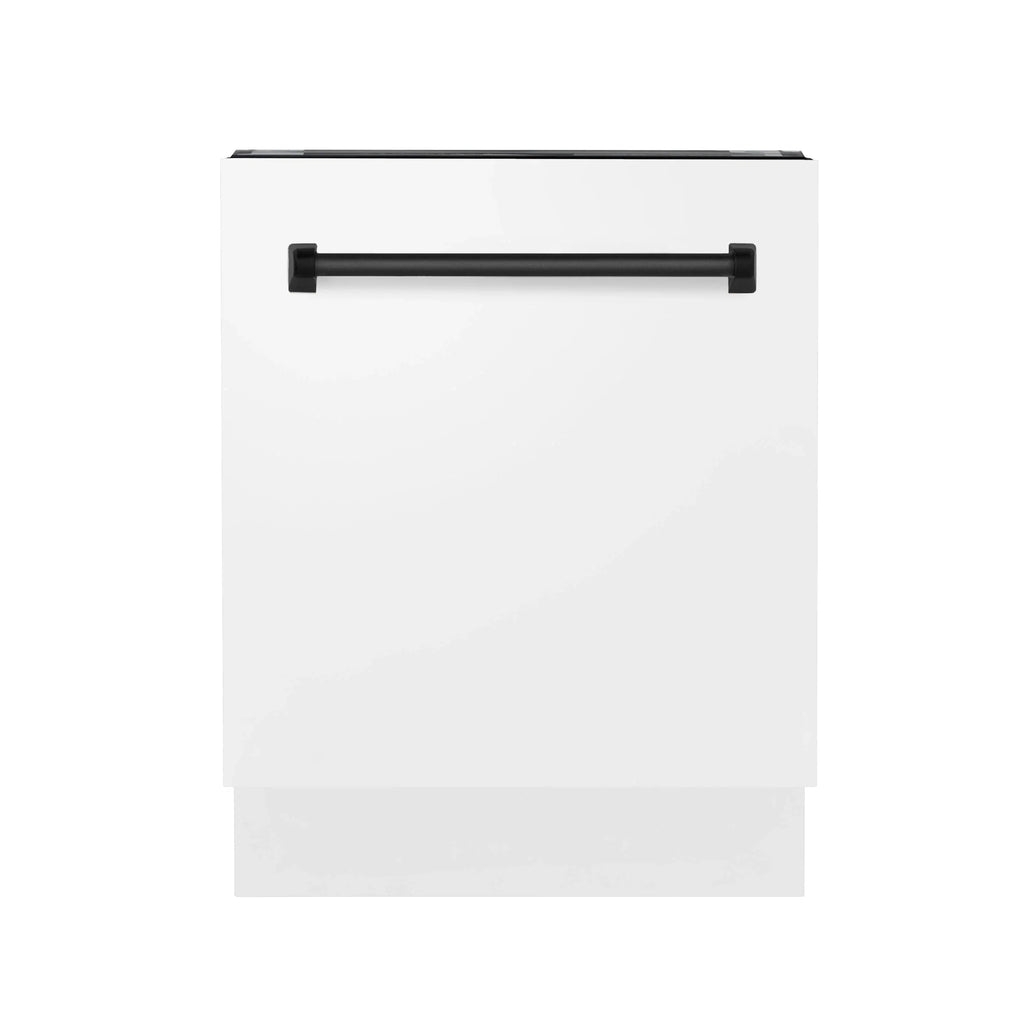ZLINE 24" Autograph Dishwasher, White Door, Black Handle, DWVZ-WM-24-MB