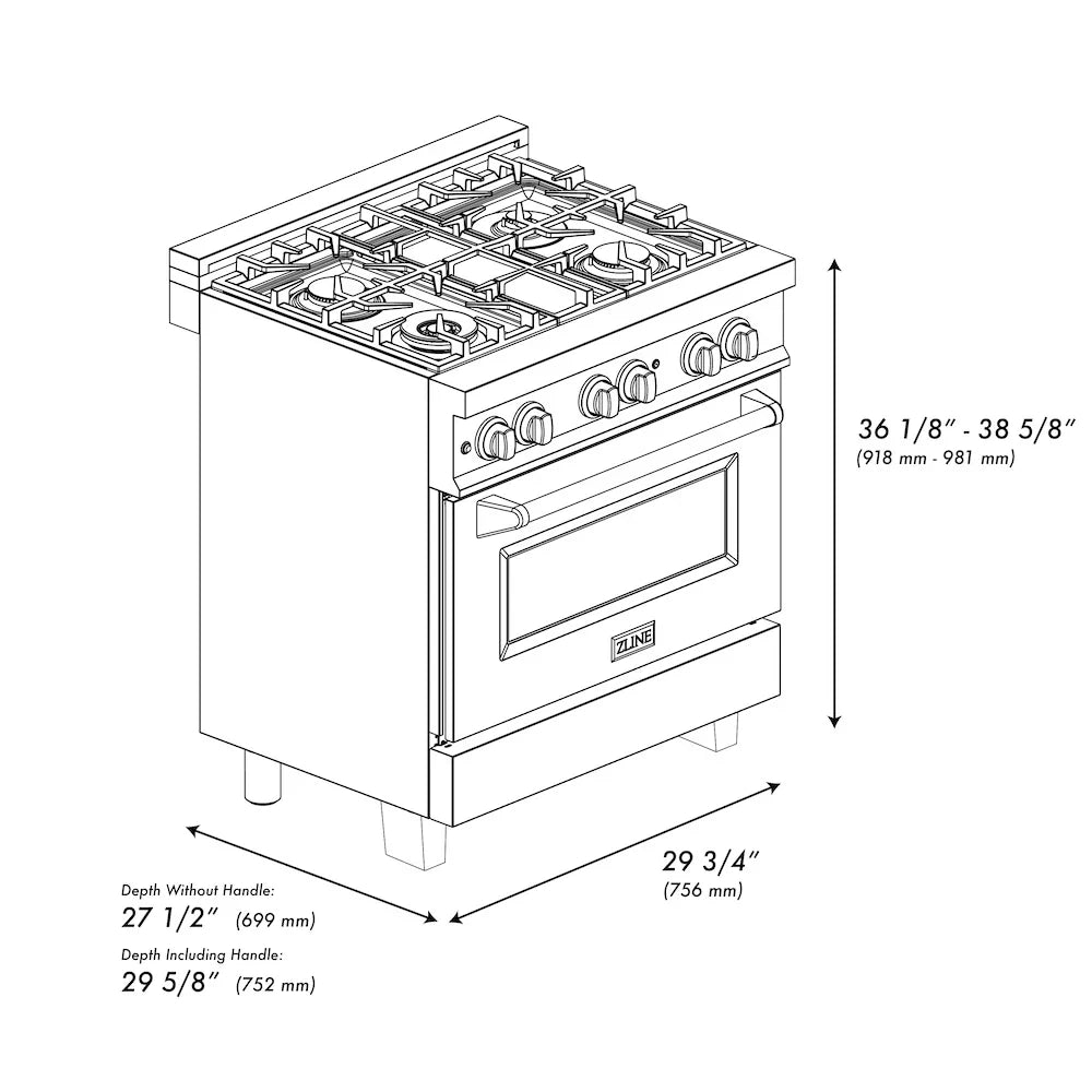 ZLINE 30" Bundle Range RAS-BM-30 & Range Hood 8654BM-30, 2KP-RASBMRH30