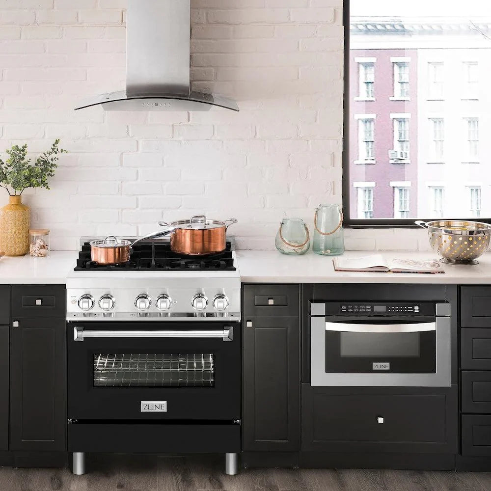 ZLINE 30" Bundle Range RA-BLM-30 &  Wall Range Hood KB-30, 2KP-RABLMRH30