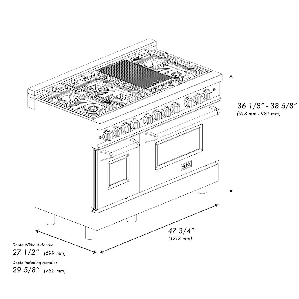 ZLINE 48" Bundle Range RA48 & Wall Range Hood KB-48, 2KP-RABLMRH48