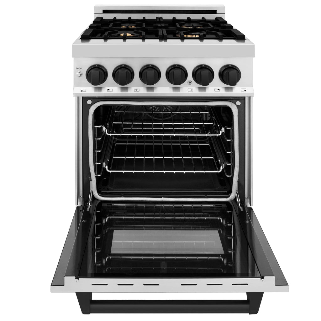 ZLINE 24" Autograph Dual Fuel Range, Stainless, Black accents, RAZ-24-MB