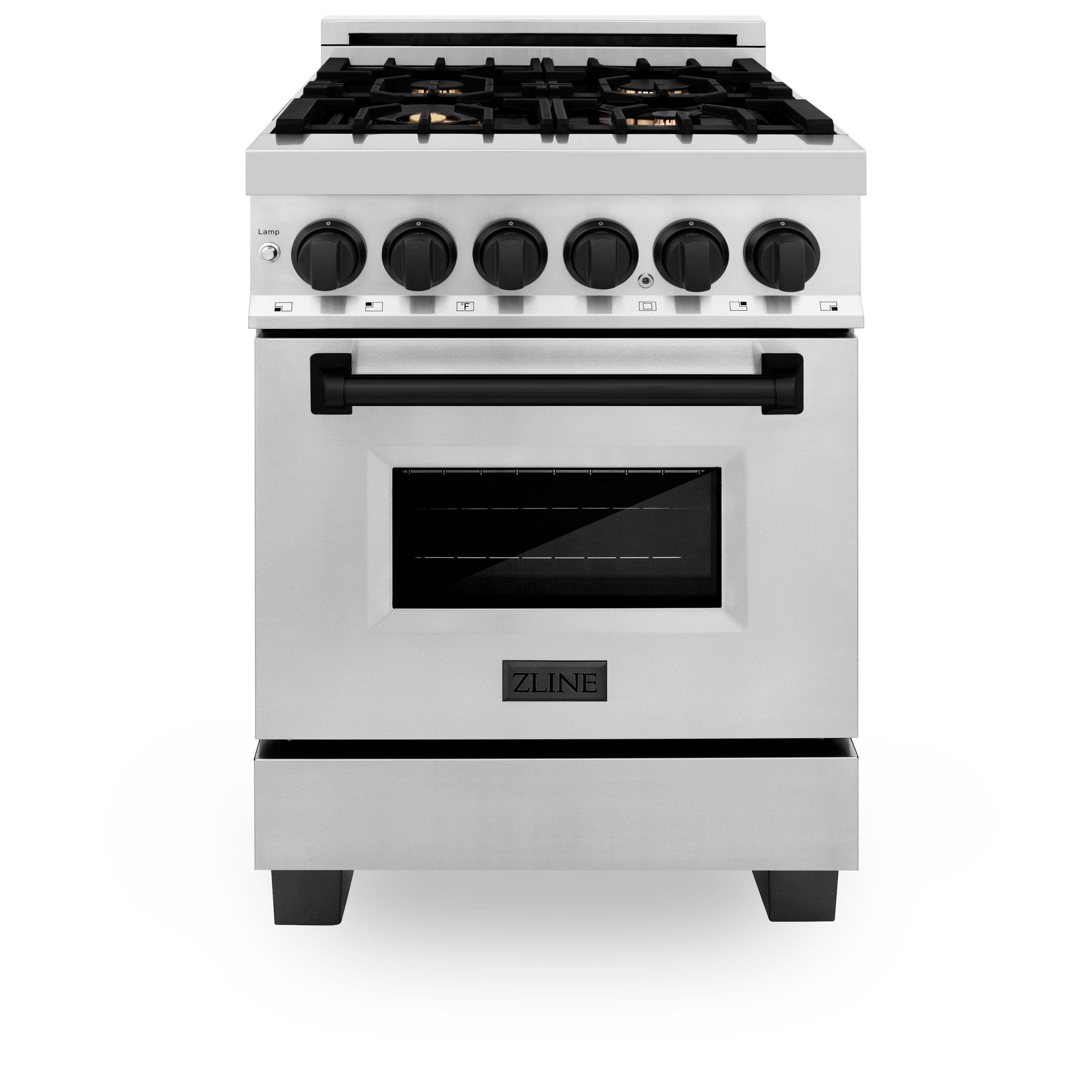 ZLINE 24" Autograph Dual Fuel Range, Stainless, Black accents, RAZ-24-MB