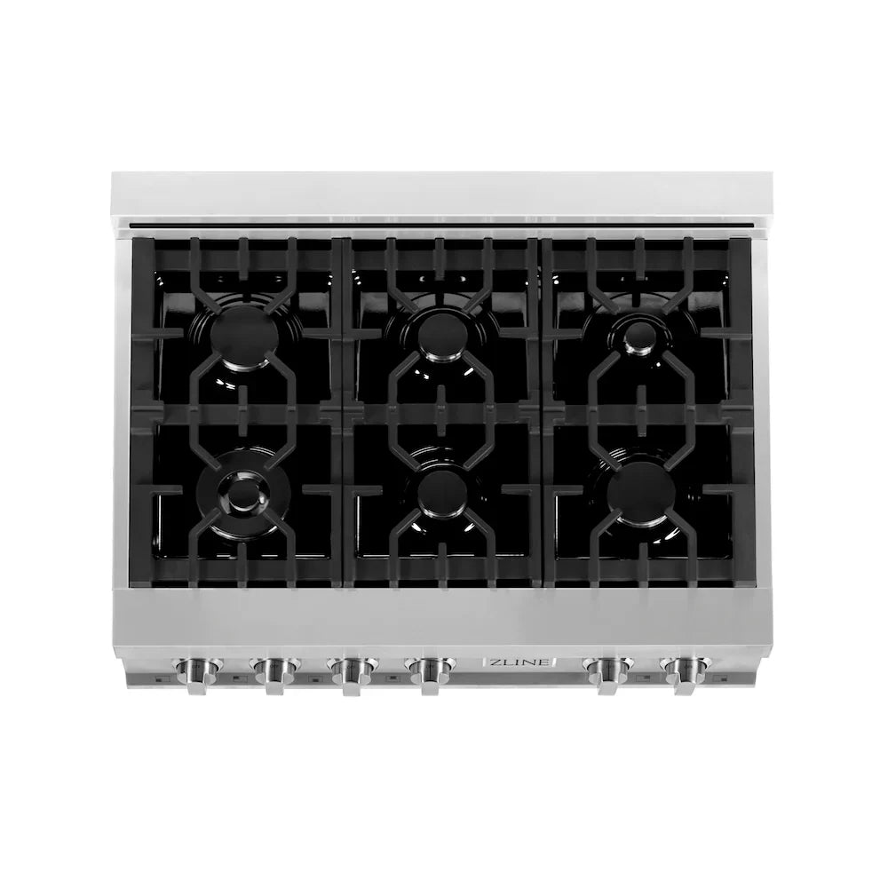 ZLINE Kitchen Package Refrigerator, Rangetop, Wall Oven, Microwave 4KPR-RT36-MWAWS