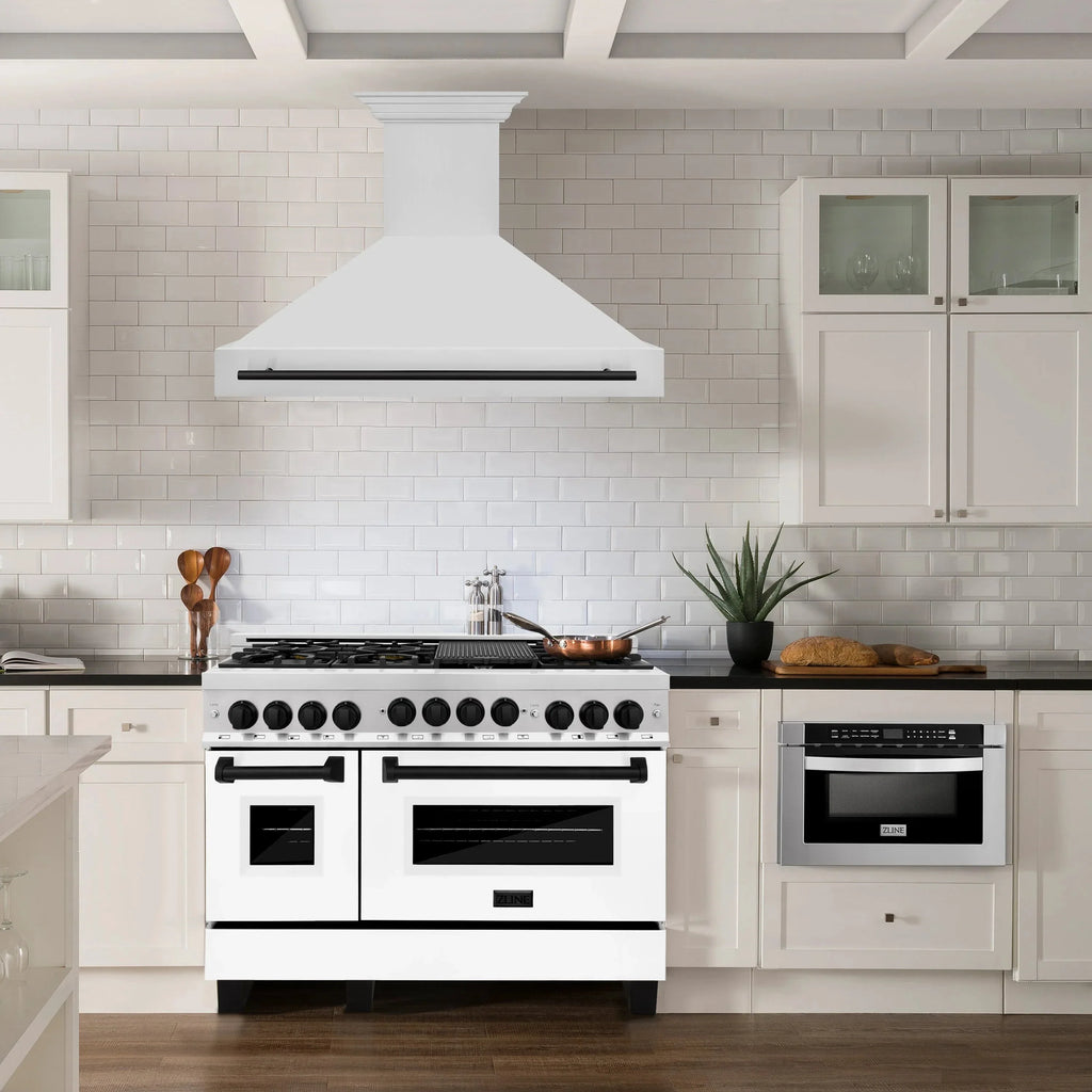 ZLINE 48" Autograph Stainless Wall Range Hood, Black Handle 8654STZ-48-MB