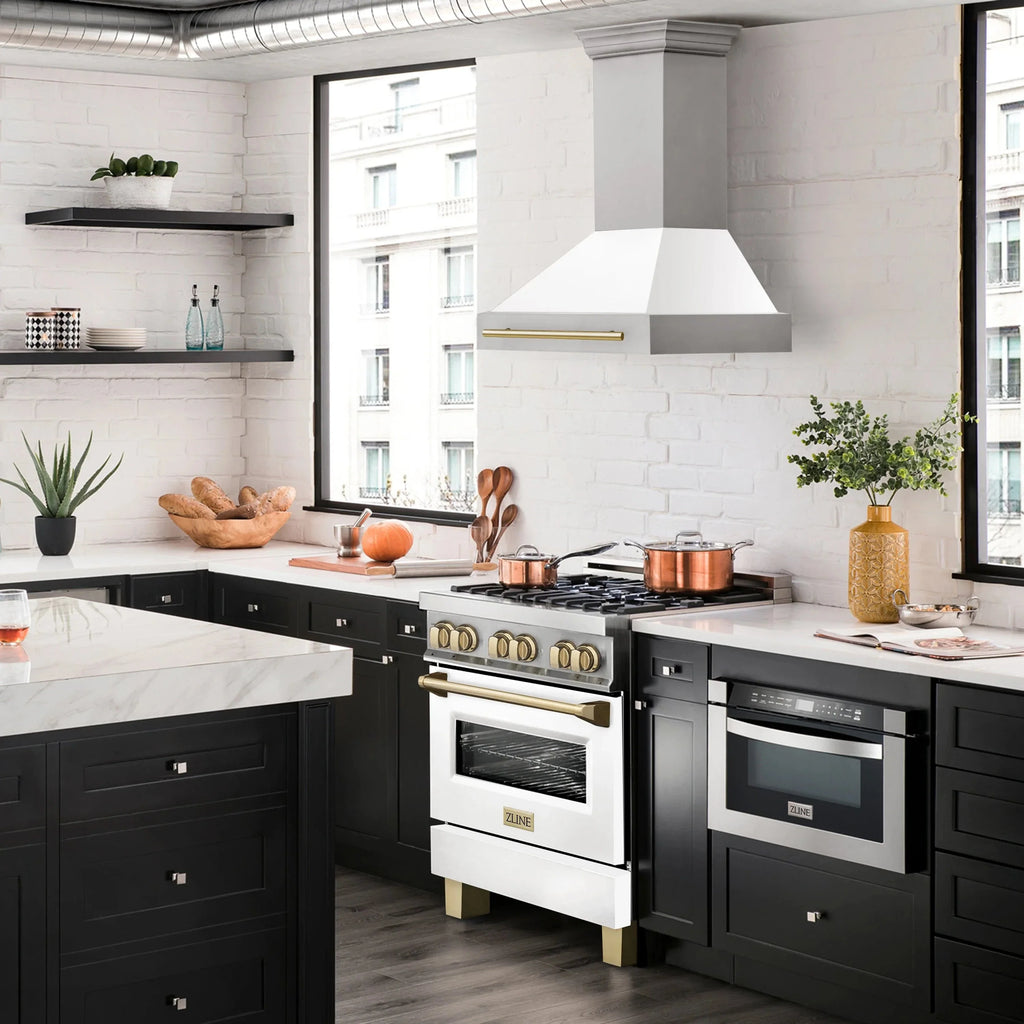 ZLINE 30" Autograph Stainless Wall Range Hood, White, 8654STZ-WM30-G