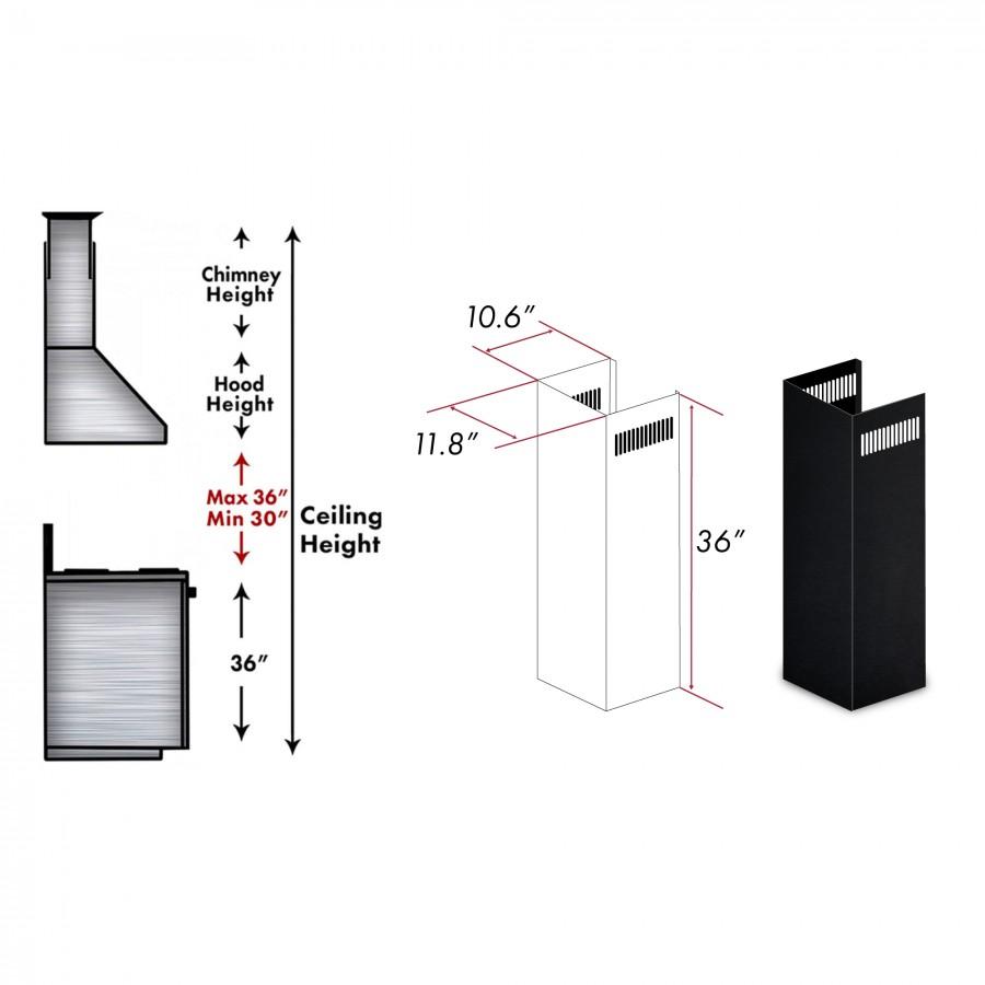ZLINE 1-36 in. Chimney Extension for 9 ft. to 10 ft. Ceilings, 1PCEXT-BSKEN