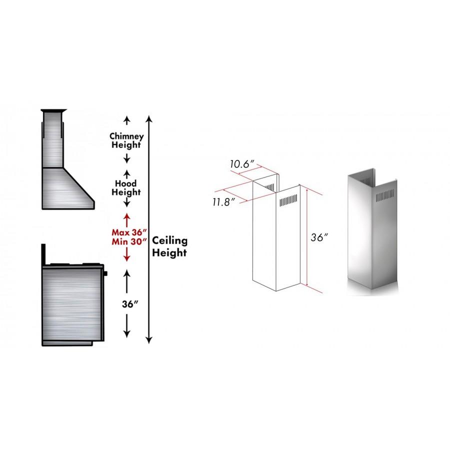 ZLINE 1 Piece Chimney Extension for 10' Ceilings,1PCEXT-KE/KECOM-30