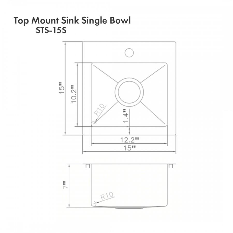 ZLINE 15" Topmount Single Bowl Bar Sink DuraSnow Stainless Steel, STS-15S