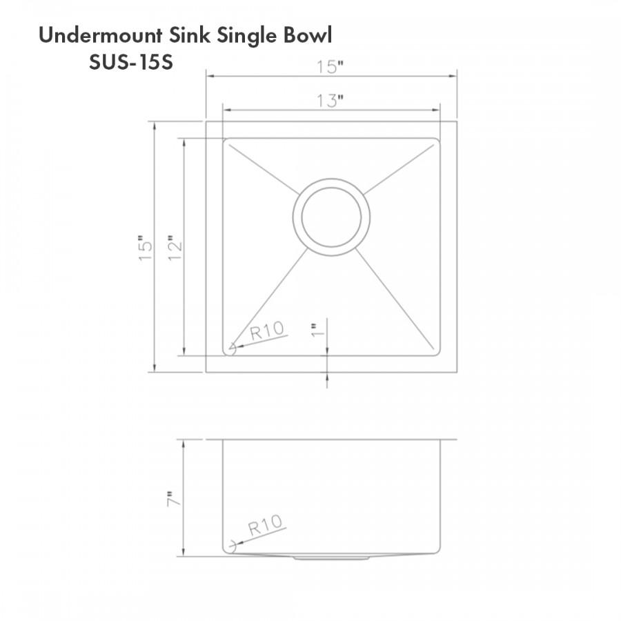 ZLINE 15" Undermount Single Bowl Bar Sink DuraSnow Stainless Steel, SUS-15S
