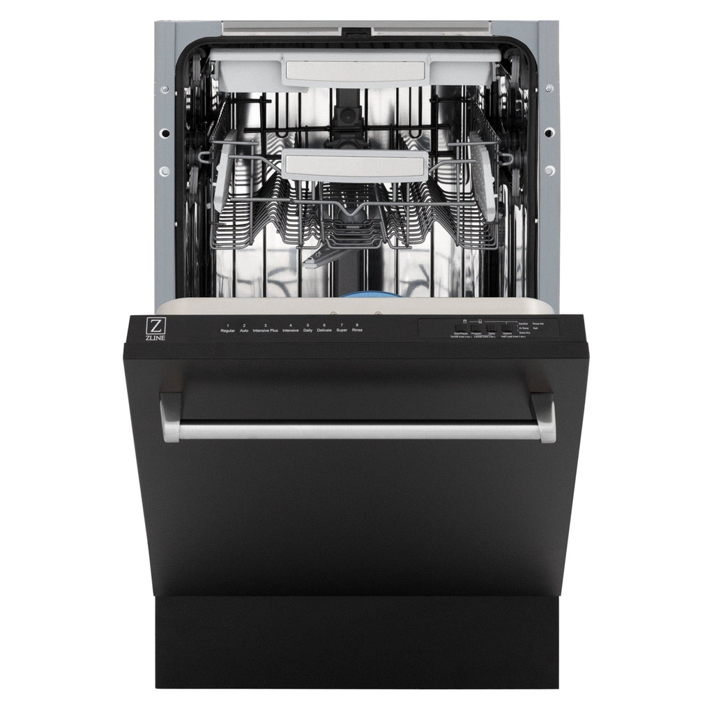 ZLINE 18" Dishwasher in Black matt panel, Stainless Tub, DWV-BLM-18