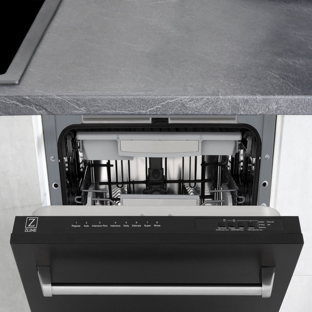 ZLINE 18" Dishwasher in Black matt panel, Stainless Tub, DWV-BLM-18