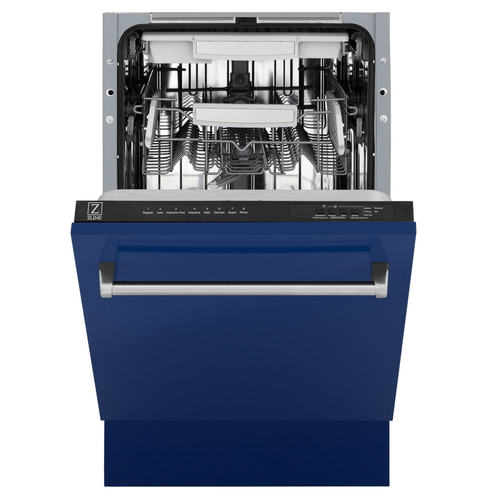 ZLINE 18" Dishwasher in Blue gloss panel, Stainless Tub, DWV-BG-18