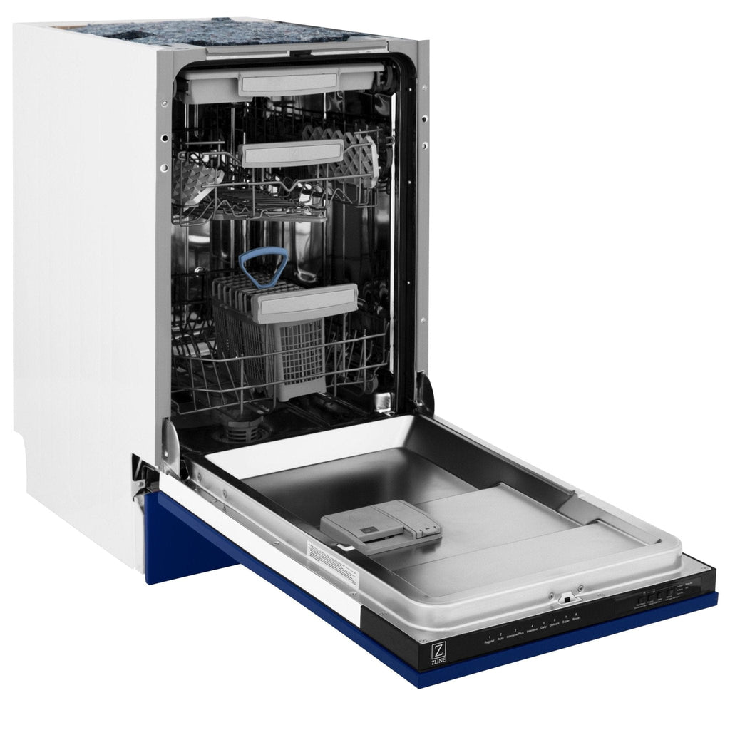 ZLINE 18" Dishwasher in Blue gloss panel, Stainless Tub, DWV-BG-18