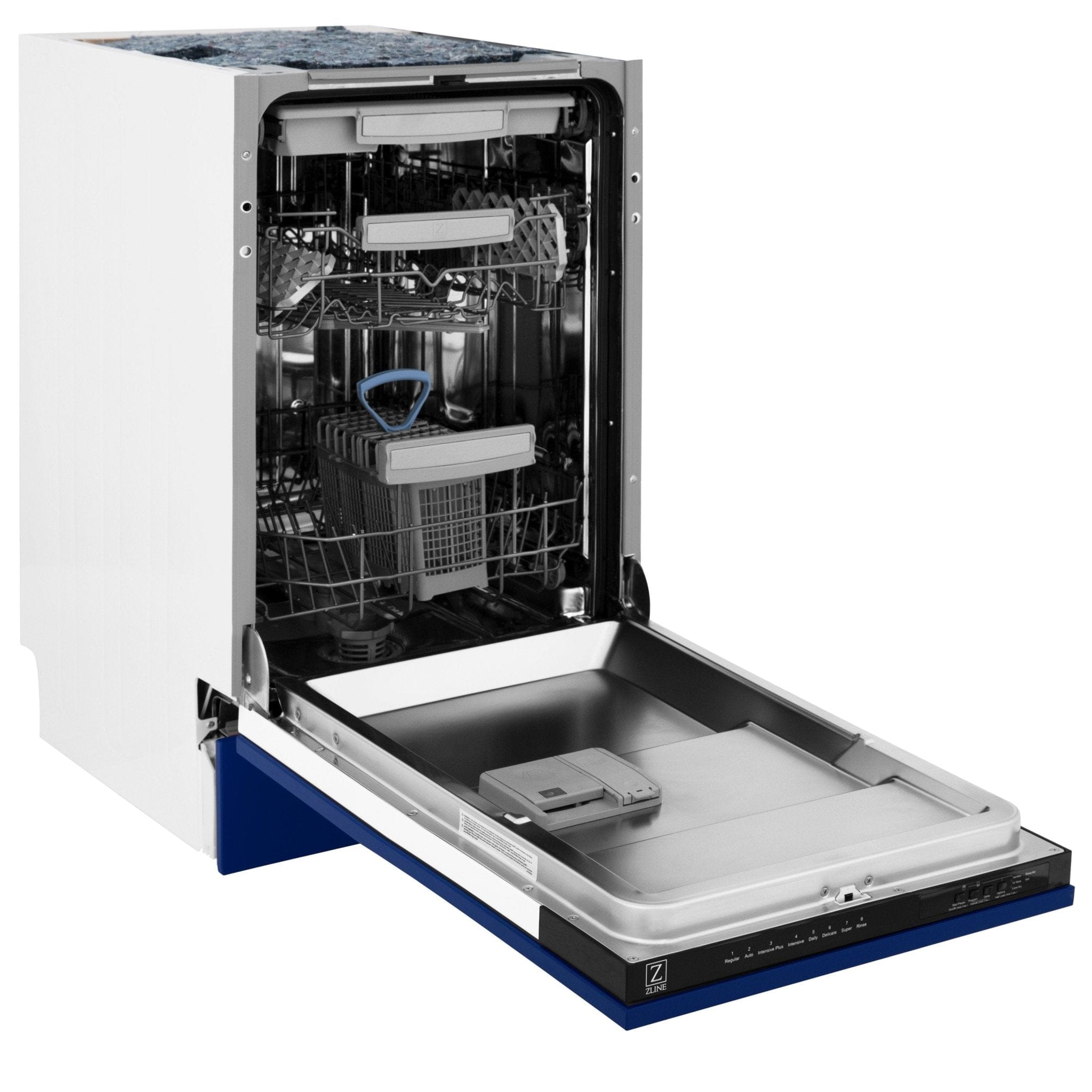 ZLINE 18" Dishwasher in Blue gloss panel, Stainless Tub, DWV-BG-18