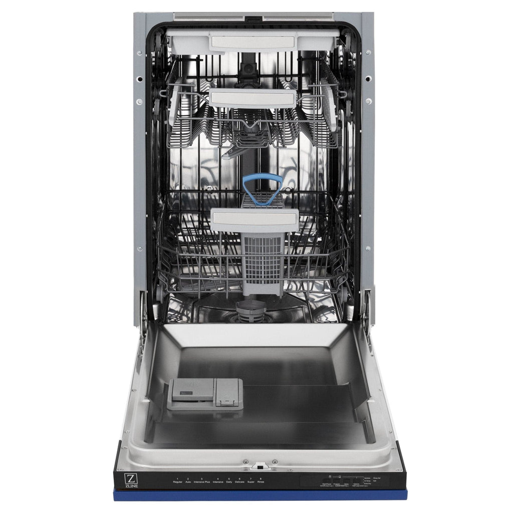 ZLINE 18" Dishwasher in Blue matt panel, Stainless Tub, DWV-BM-18