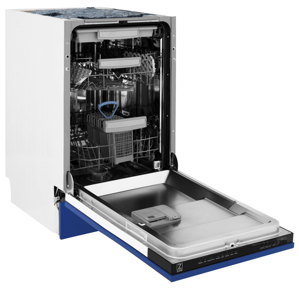 ZLINE 18" Dishwasher in Blue matt panel, Stainless Tub, DWV-BM-18